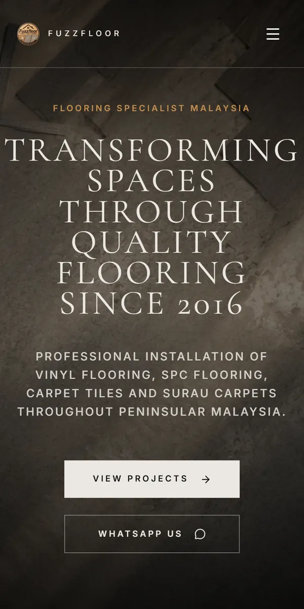 Fuzzfloor mobile website with its flooring services and project enquiry actions