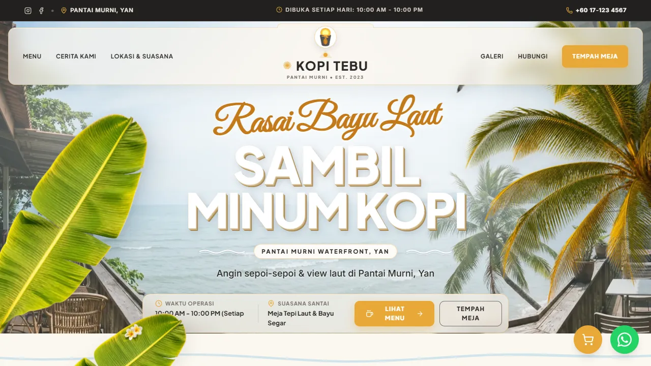 Kopi Tebu desktop website homepage